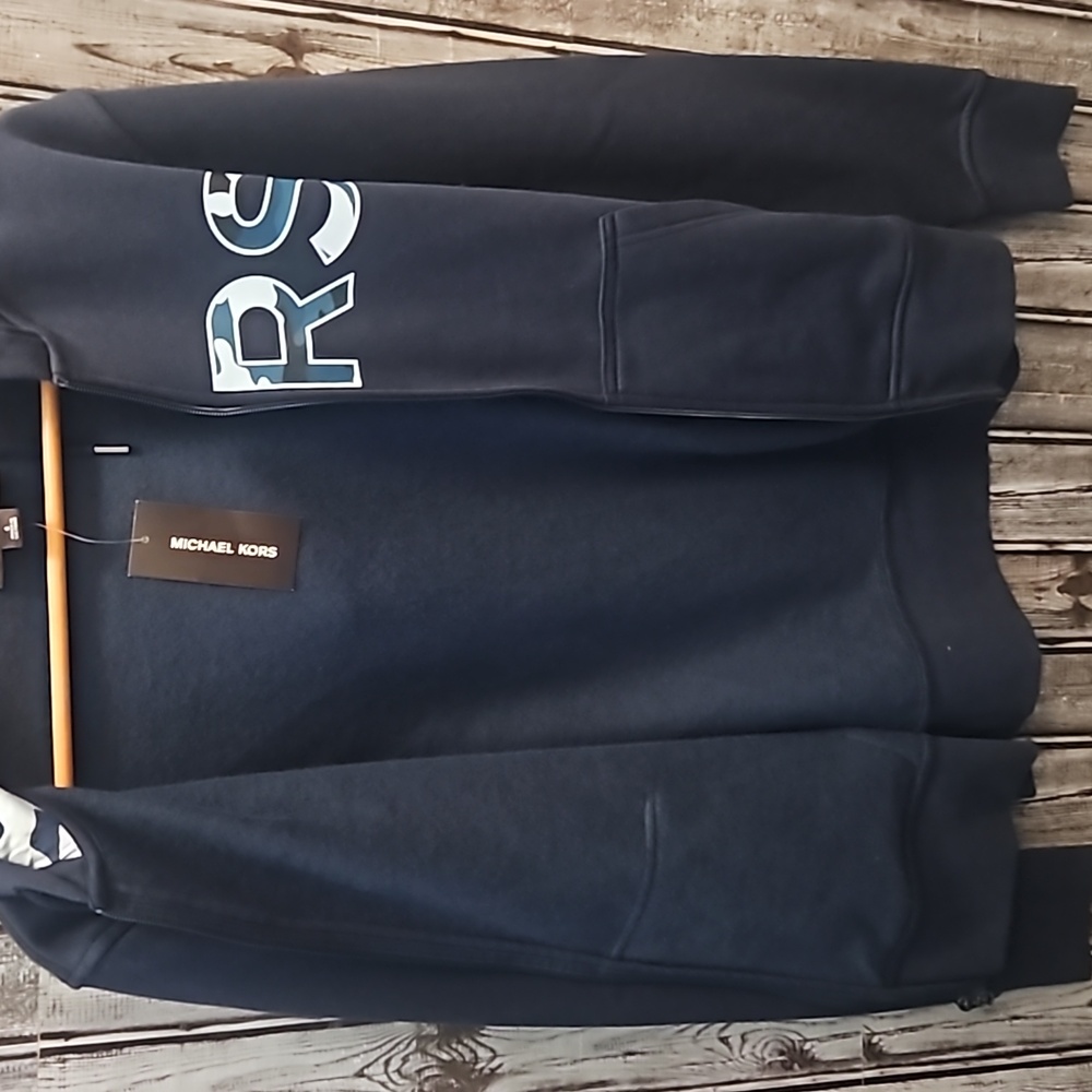 NWT Michael Kors Spellout Hoodie in Midnight blue with camouflage accents - Picture 7 of 7